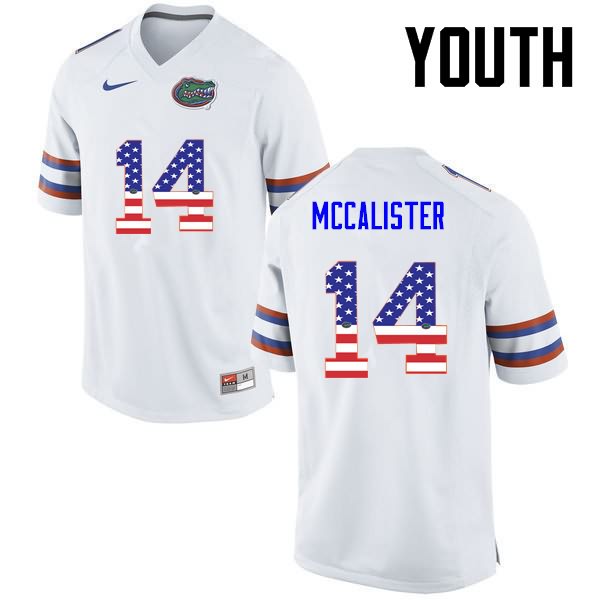 Youth NCAA Florida Gators Alex McCalister #14 Stitched Authentic USA Flag Fashion Nike White College Football Jersey QLJ0565NM